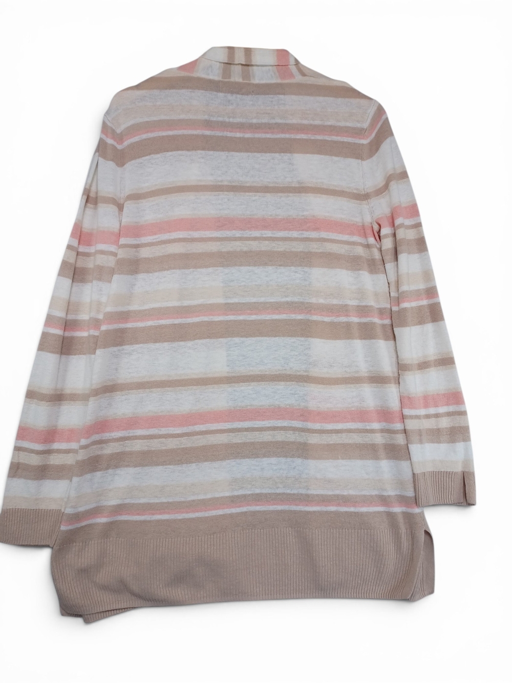 Linen Blend Open Front Cardigan XL Pink Beige Stripe Coastal Resort Hamptons - Picture 4 of 11